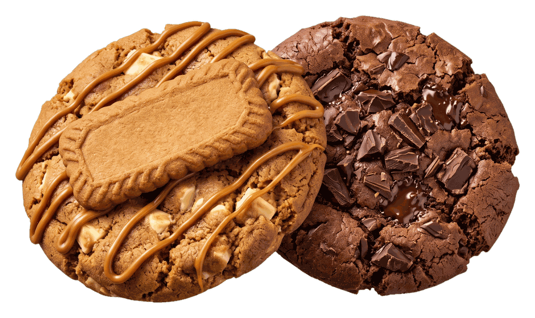 A Biscoff cookie and a Choco Lava cookie
